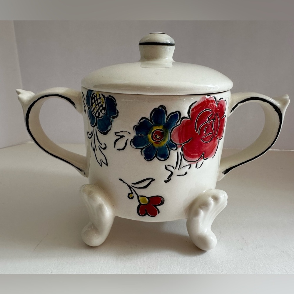Anthropologie MOLLY HATCH Floral Footed Sugar Bowl NO  SPOON